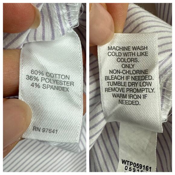 J Jill Pinstriped Popover Tunic Top Blouse White Lavender Long Sleeve Size Small - Picture 6 of 6